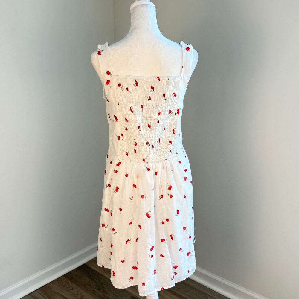 Abercrombie Kids Cherry Print Dress Kids 17/18 White‎ Cotton Pockets Cottagecore - Picture 4 of 10